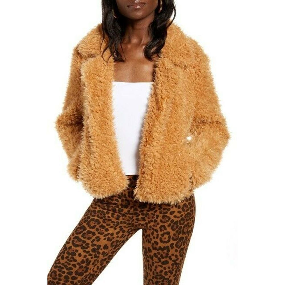 New BlankNyc Faux Fur Teddy Bear Coat Jacket‎ Size Small Tan Mob Wife
